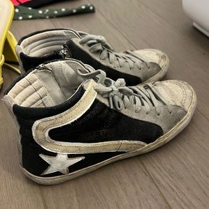 Golden Goose High Top Slide Black Glitter Sneakers